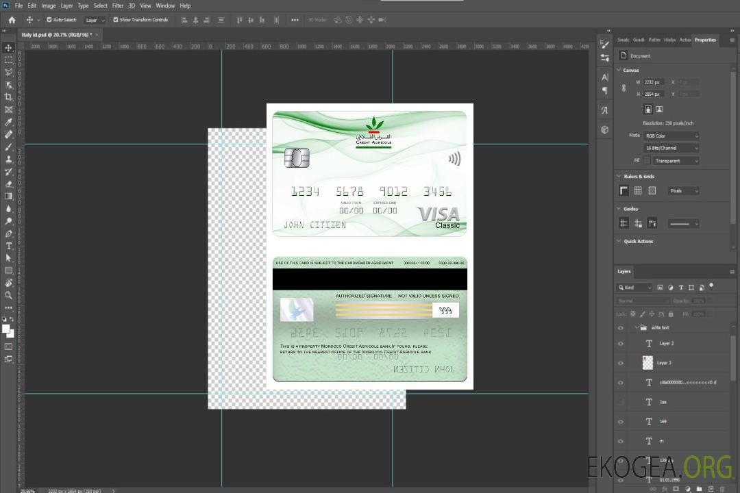 Carte visa classique de la banque Crédit Agricole Maroc template Carte visa classique de la banque Crédit Agricole Maroc template